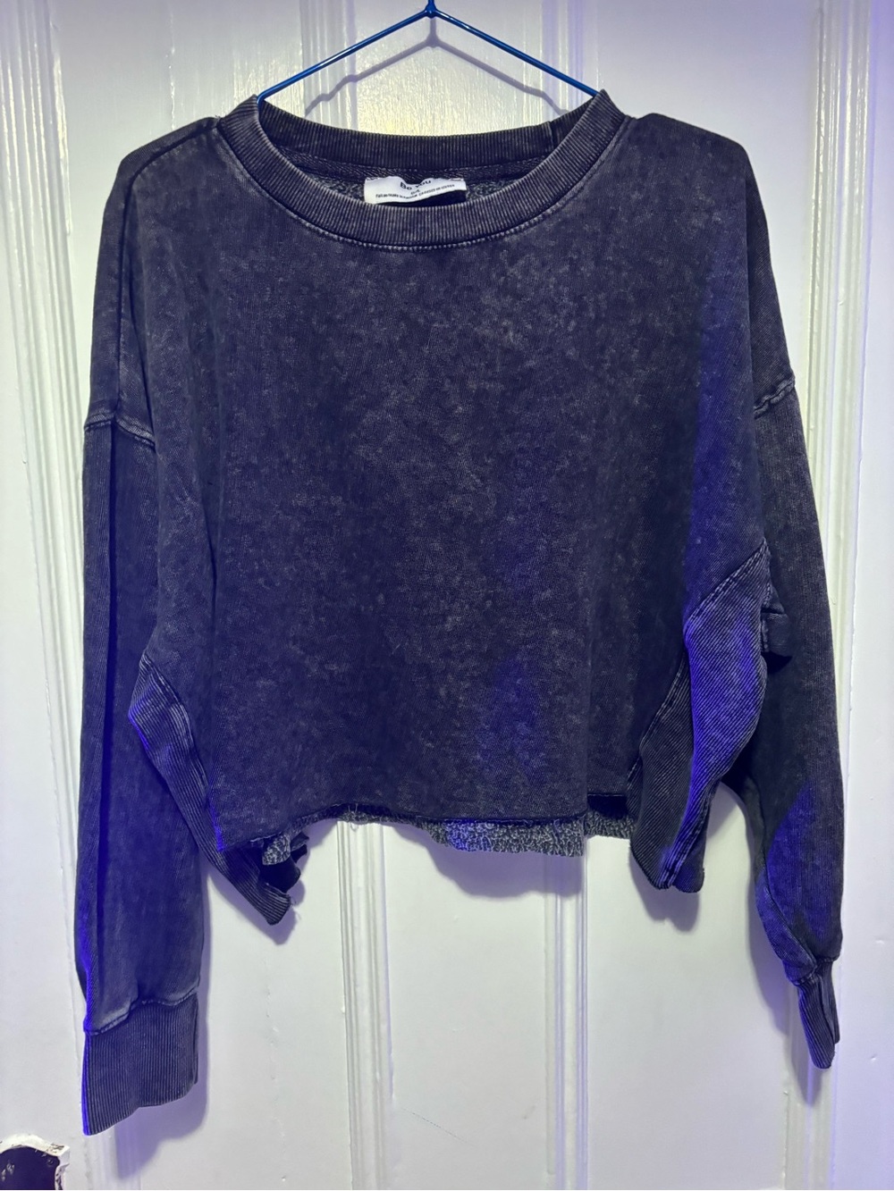 Washed Black Cropped Crewneck Sweatshirt - Women